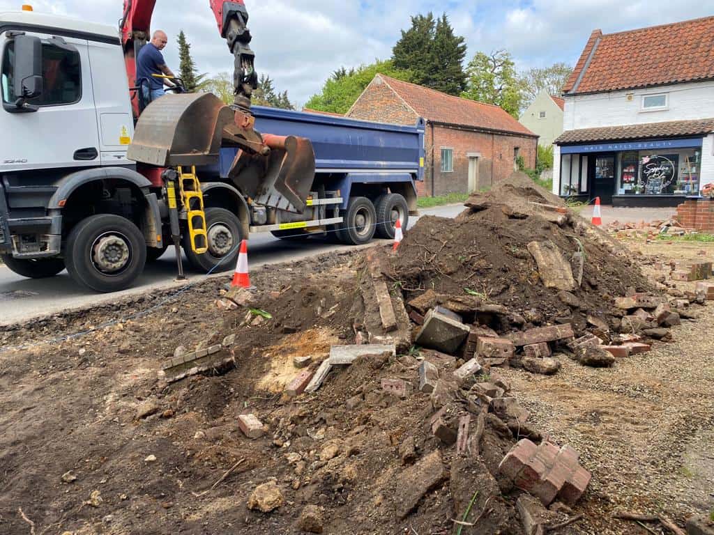 This is a photo of a dig out being carried out for the installation of a new tarmac driveway. Works being carried out by Halesworth Driveway Contractors