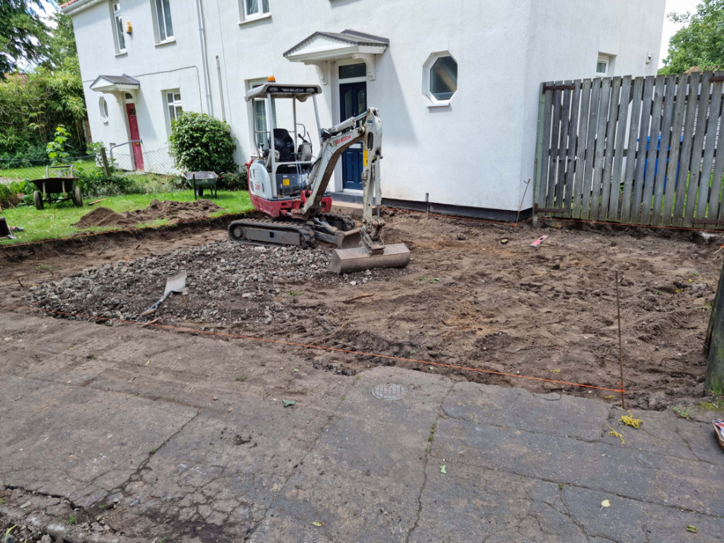 This is a photo of a dig out being carried out by Halesworth Driveway Contractors in preparation for a block paving driveway