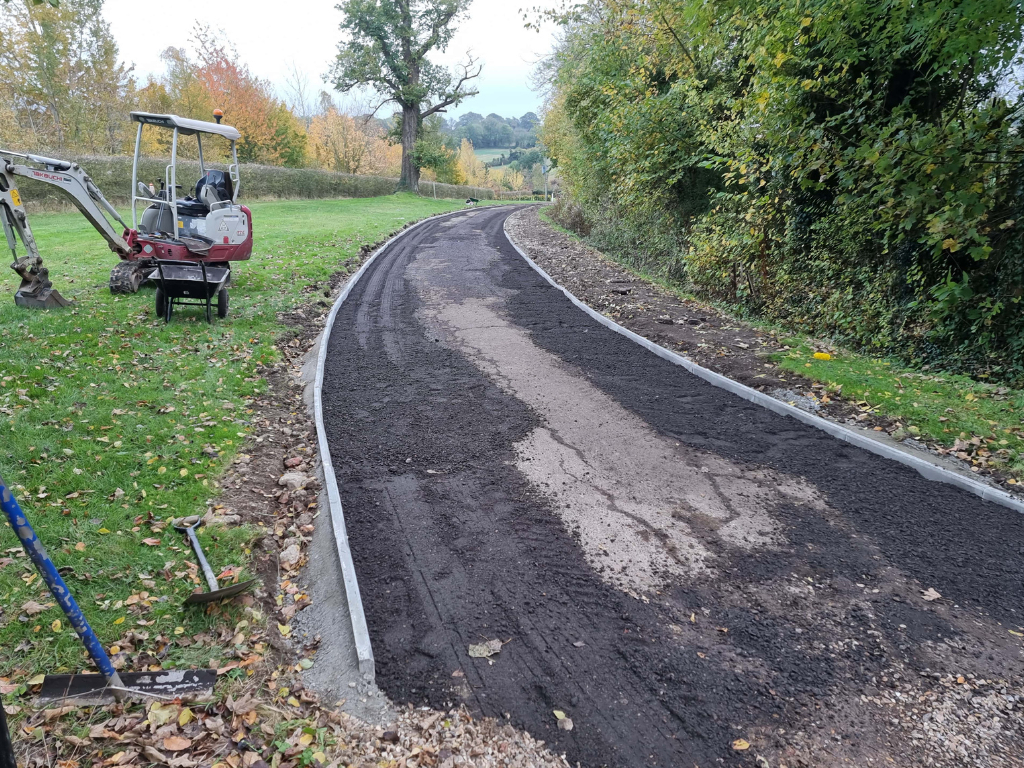 This is a large driveway which is in the process of having a tar and chip driveway installed on by Halesworth Driveway Contractors